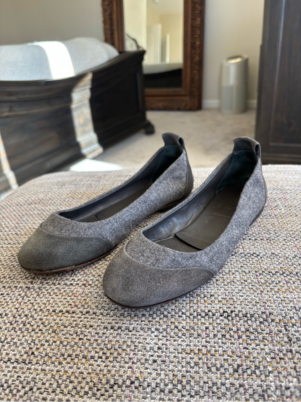 Brunello Cucinelli Gray Suede Ballet Flats